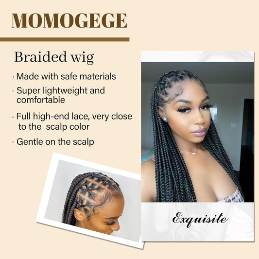 36 Inches Criss Cross Knotless Box Braided Wigs for Black Women Full Double Lace Front Wigs with Baby Hair for African American Women