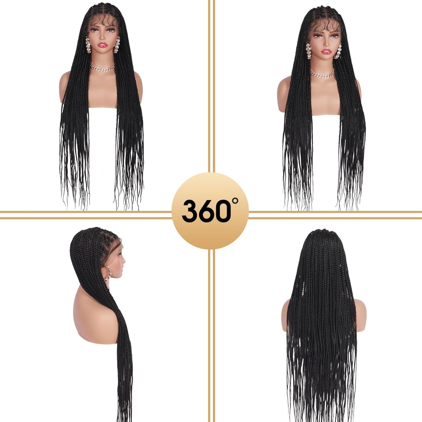 36 Inches Criss Cross Knotless Box Braided Wigs for Black Women Full Double Lace Front Wigs with Baby Hair for African American Women