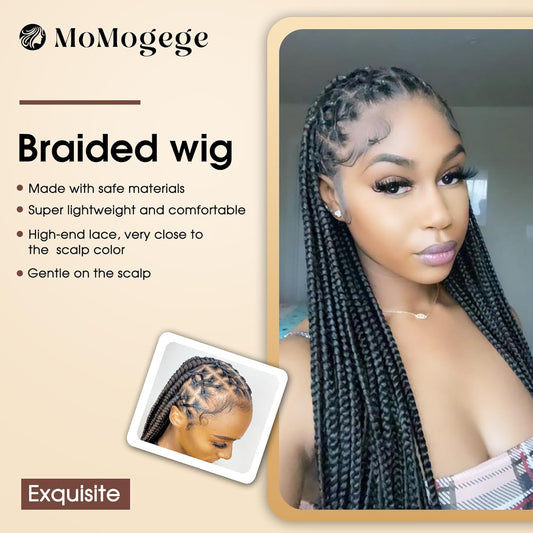 36 Inches Criss Cross Knotless Box Braided Wigs for Black Women Full Double Lace Front Wigs with Baby Hair for African American Women