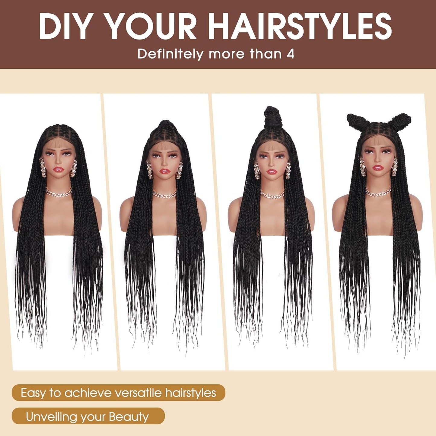 36 Inches Criss Cross Knotless Box Braided Wigs for Black Women Full Double Lace Front Wigs with Baby Hair for African American Women