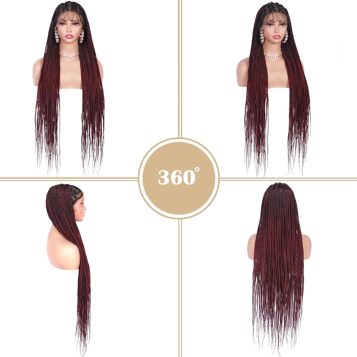 36 Inches Criss Cross Knotless Box Braided Wigs for Black Women Full Double Lace Front Wigs with Baby Hair for African American Women