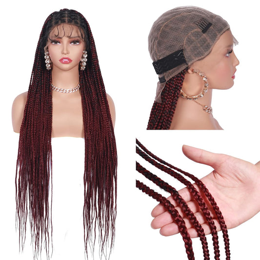 36 Inches Criss Cross Knotless Box Braided Wigs for Black Women Full Double Lace Front Wigs with Baby Hair for African American Women